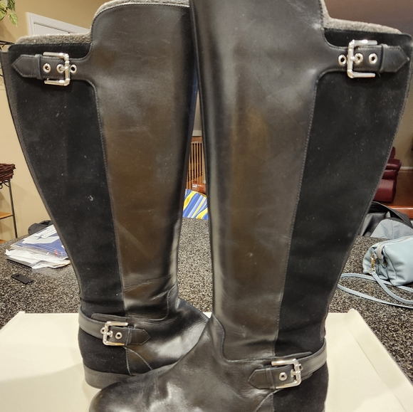 MARC FISHER Black Leather/Suede Dual Buckle Knee High Boots Woman’s 10 - Picture 4 of 6